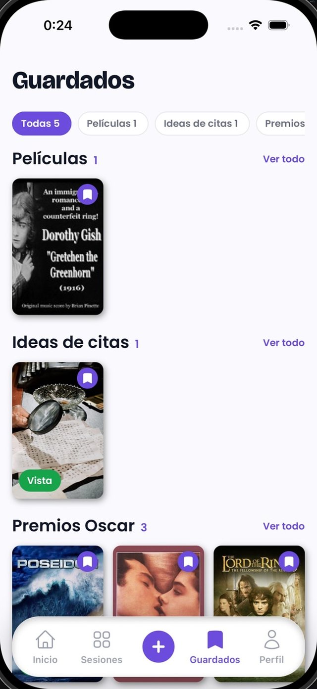 Saved screen sorted by category