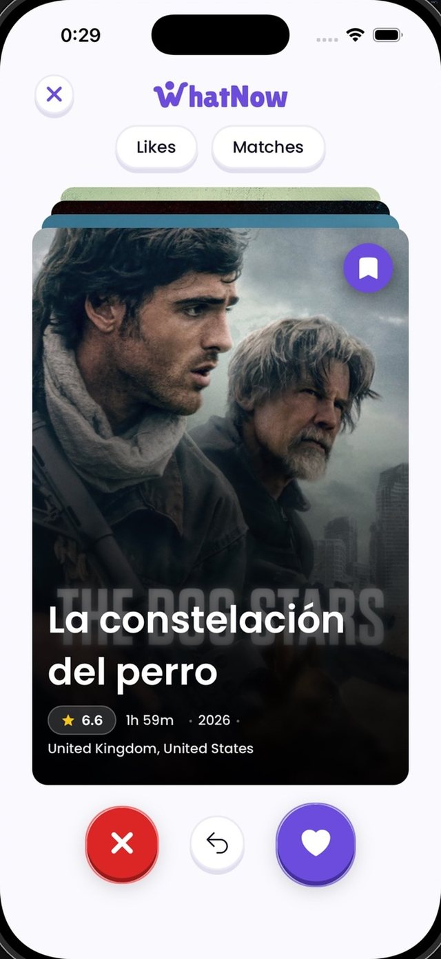 WhatNow screen for swiping through suggestions